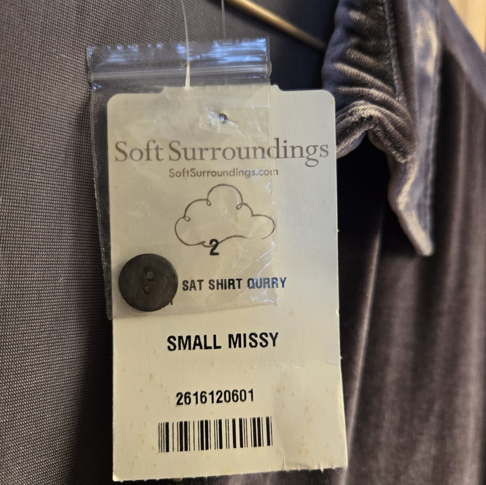 Soft Surroundings Vintage Crushed Velvet Silk Blend Full Zip Blouse Gray S Small - Picture 5 of 12